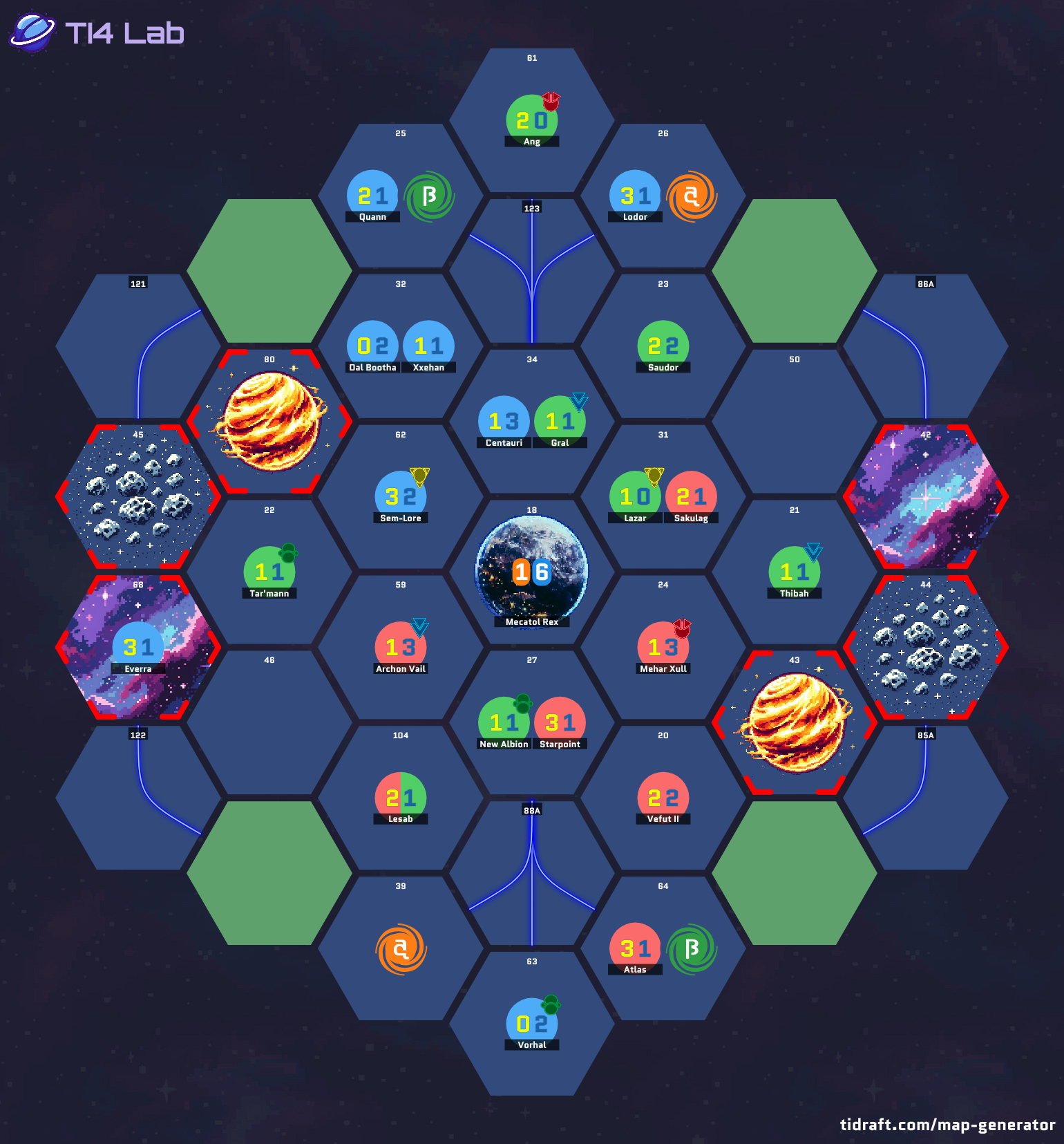 4 Player Tech Heavy 12.8 Value Slices, 6 tiles per player