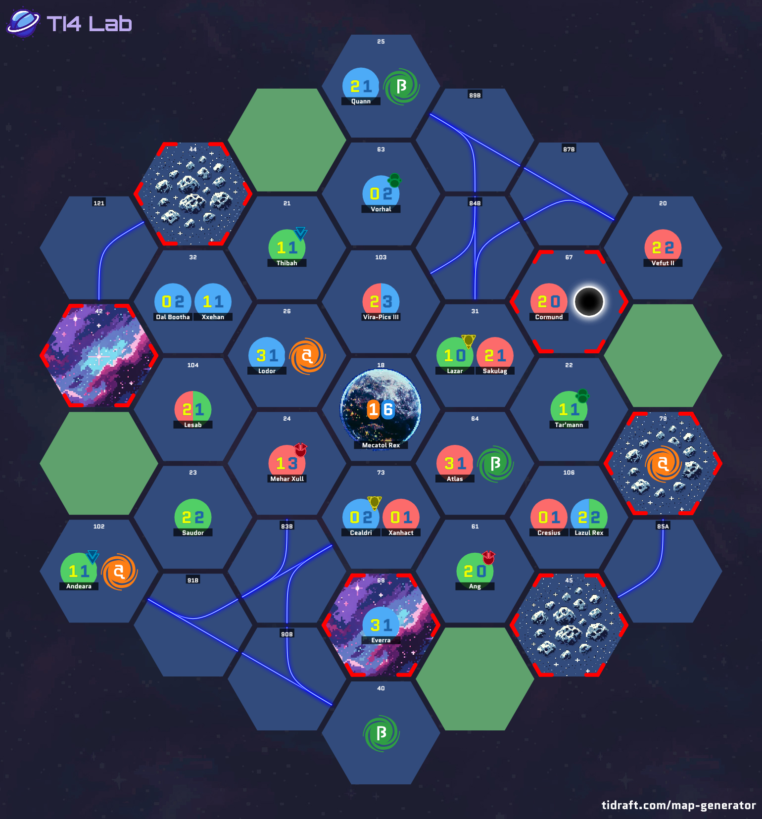 4 Player 6 Tile Slices worth 12 Points (2 tech)